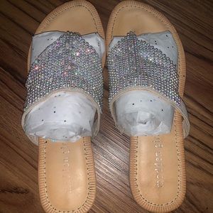 Woman’s Madden Girl Rhinestone Sabeer Blush Sandal Flip Flop